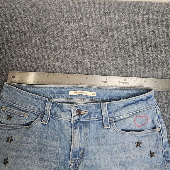 Levis Jeans Womens 28 Blue 535 Super Skinny Light Wash Denim customized 90s Y2K - Picture 7 of 13